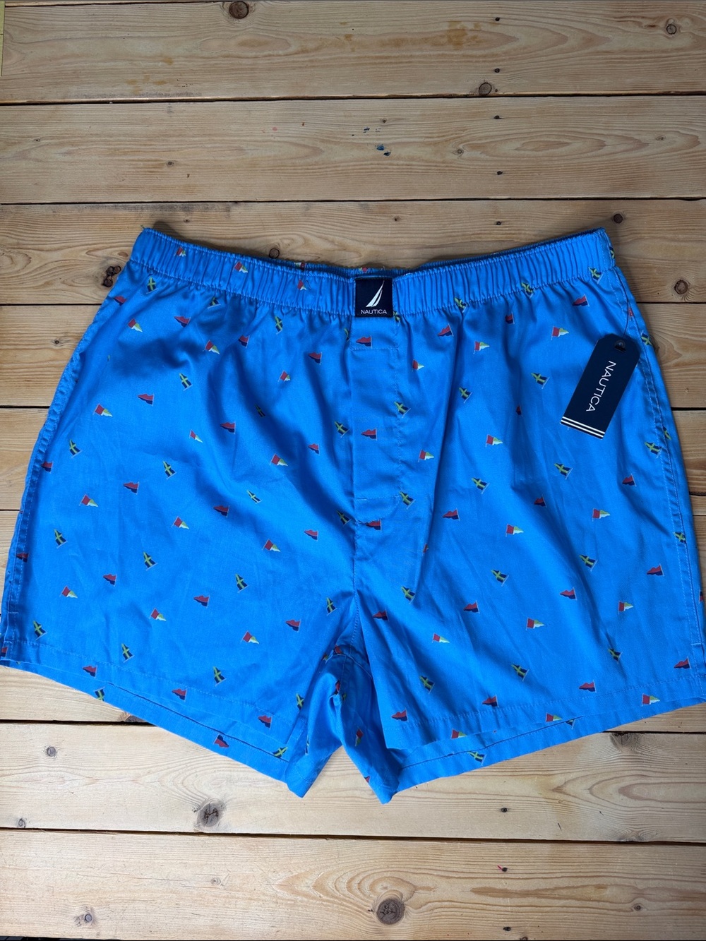 Nautica Men’s Blue Boxer with Multicolor Nautical Flag Sz L NWT